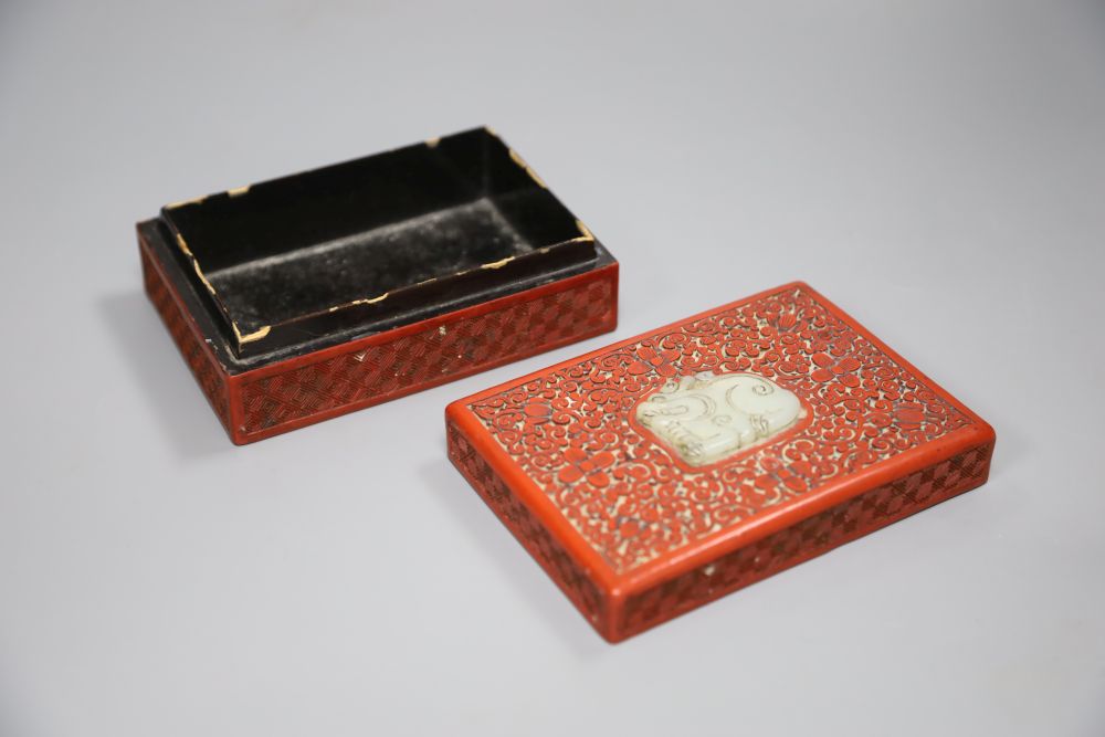 A Chinese lacquer and jade box, width 14cm depth 10cm height 5cm